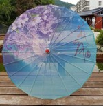 Solparaply/ parasol - mint/lyseblå med lilla flora